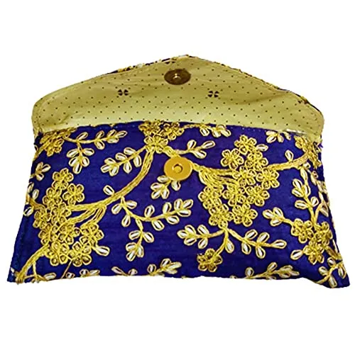 DMS RETAIL Embroidered Silk Clutch Purse For Women Round Shape Envelope Clutches for women (Pack Of 5)