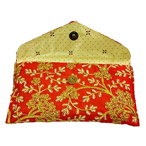DMS RETAIL Embroidered Silk Clutch Purse For Women Round Shape Envelope Clutches for women (Pack Of 5)