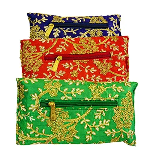 DMS RETAIL Embroidered Silk Clutch Purse For Women Round Shape Envelope Clutches for women (Pack Of 5)