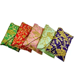 DMS RETAIL Embroidered Silk Clutch Purse For Women Round Shape Envelope Clutches for women (Pack Of 5)