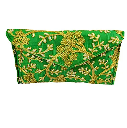 DMS RETAIL Embroidered Silk Clutch Purse For Women Round Shape Envelope Clutches for women (Pack Of 5)