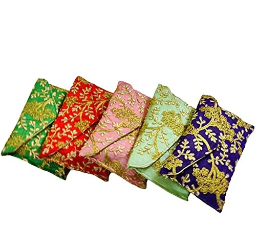 DMS RETAIL Embroidered Silk Clutch Purse For Women Round Shape Envelope Clutches for women (Pack Of 5)