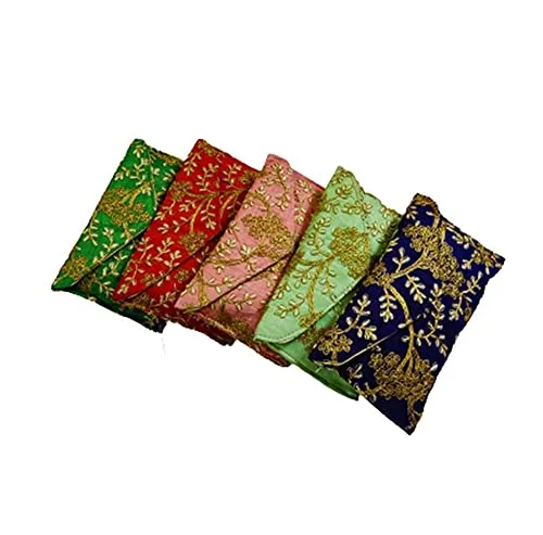 DMS RETAIL Embroidered Silk Clutch Purse For Women Round Shape Envelope Clutches for women (Pack Of 5)
