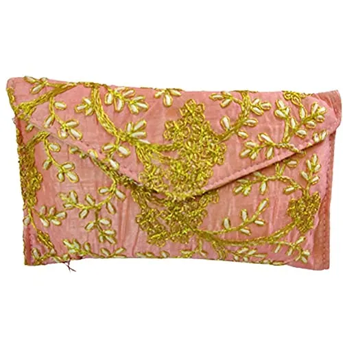 DMS RETAIL Embroidered Silk Clutch Purse For Women Round Shape Envelope Clutches for women (Pack Of 5)