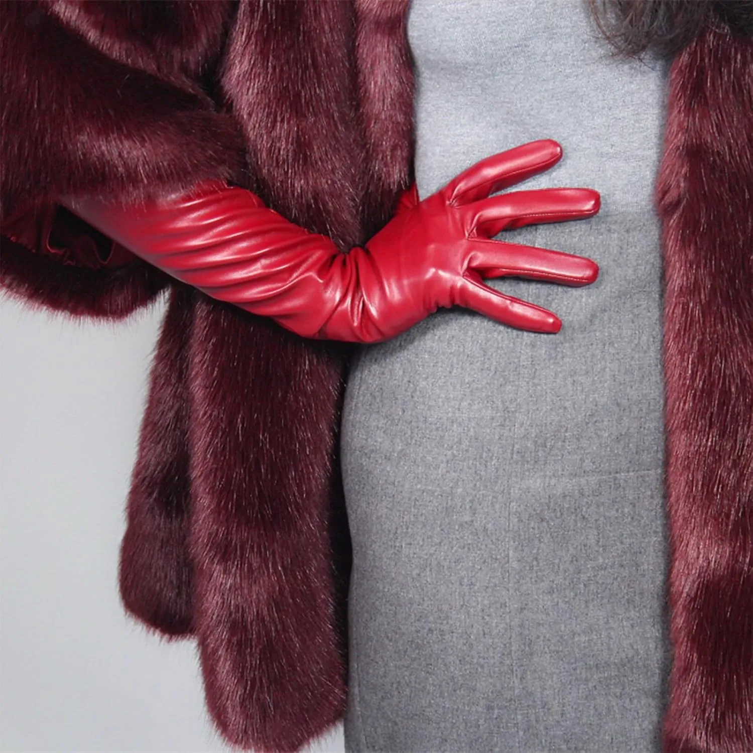 DooWay Women Long Gloves Faux Leather Over Elbow Length 20-inch PU Winter Warm Full Finger Gloves