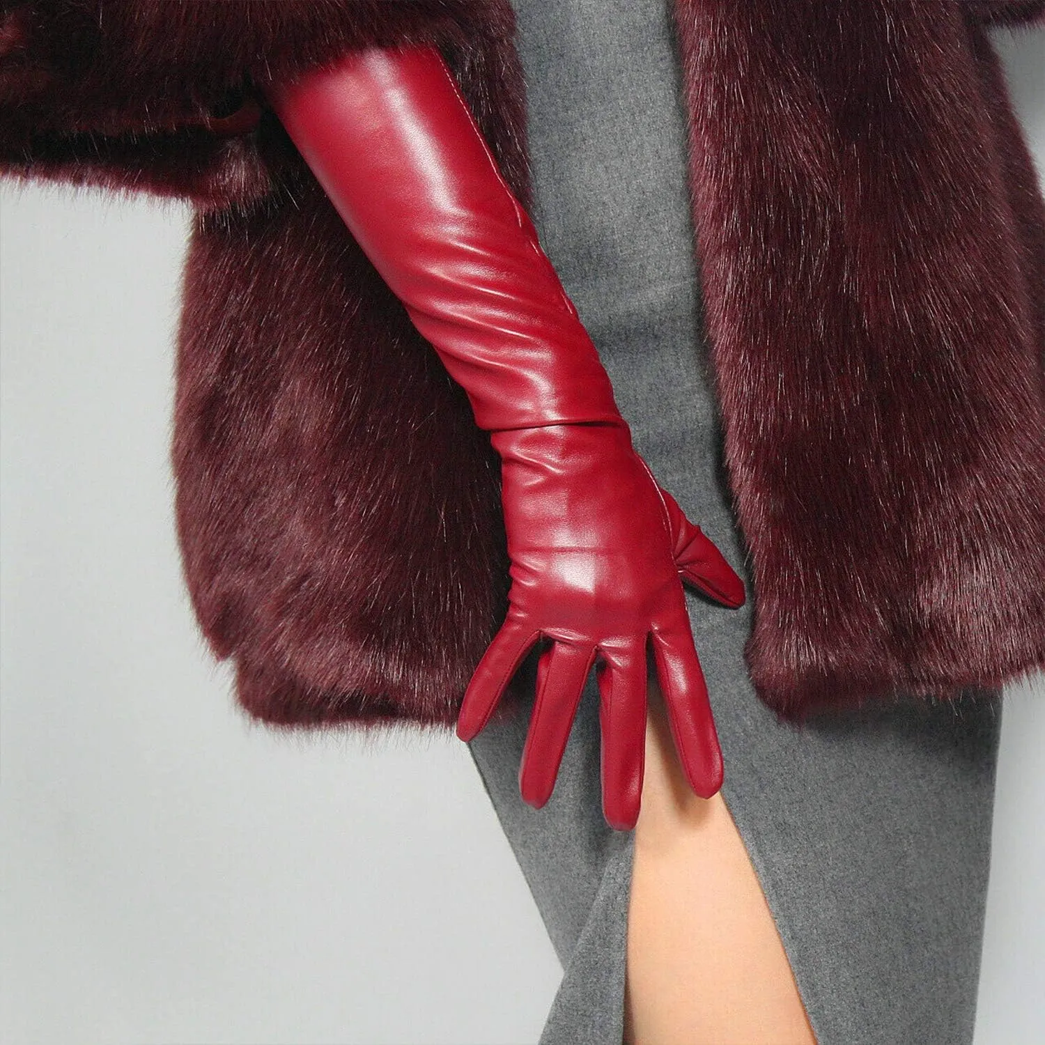 DooWay Women Long Gloves Faux Leather Over Elbow Length 20-inch PU Winter Warm Full Finger Gloves