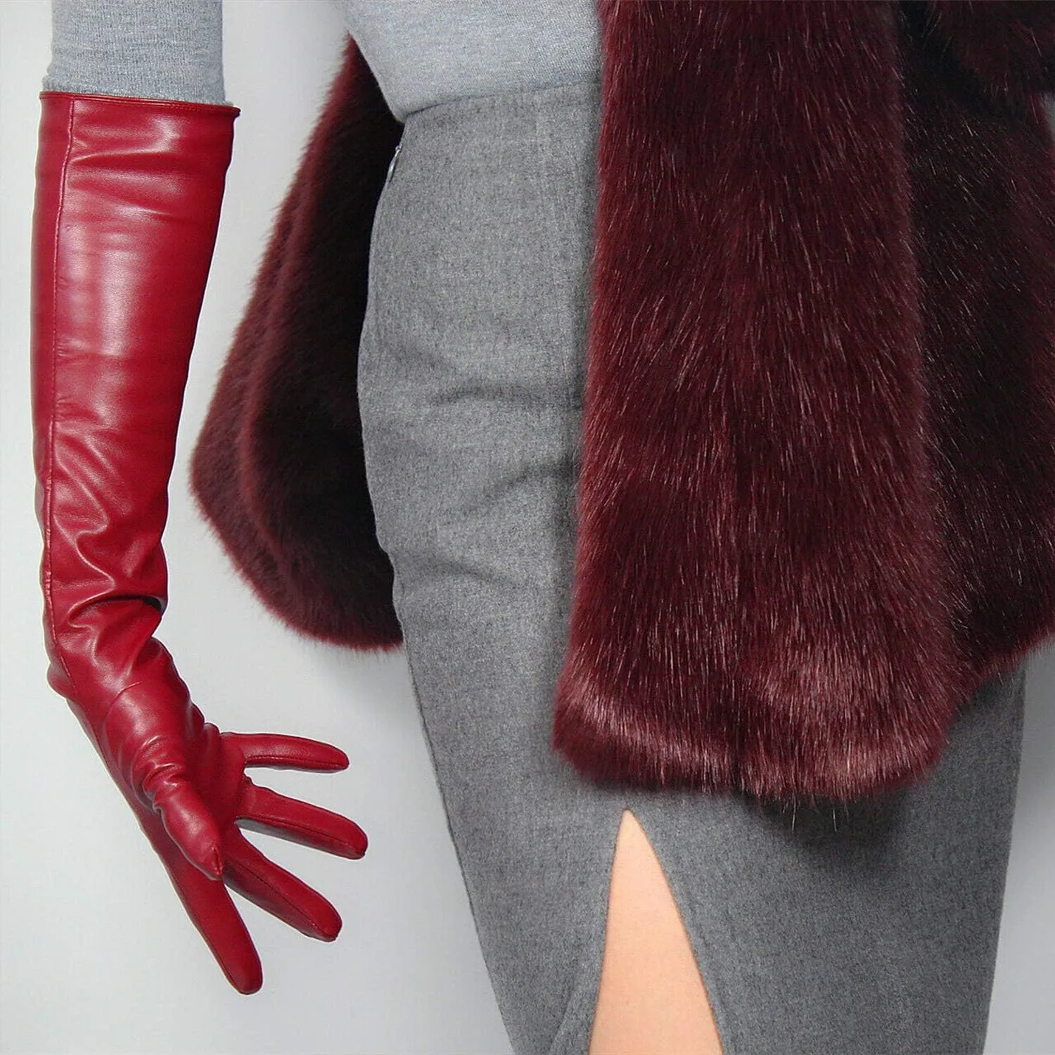 DooWay Women Long Gloves Faux Leather Over Elbow Length 20-inch PU Winter Warm Full Finger Gloves