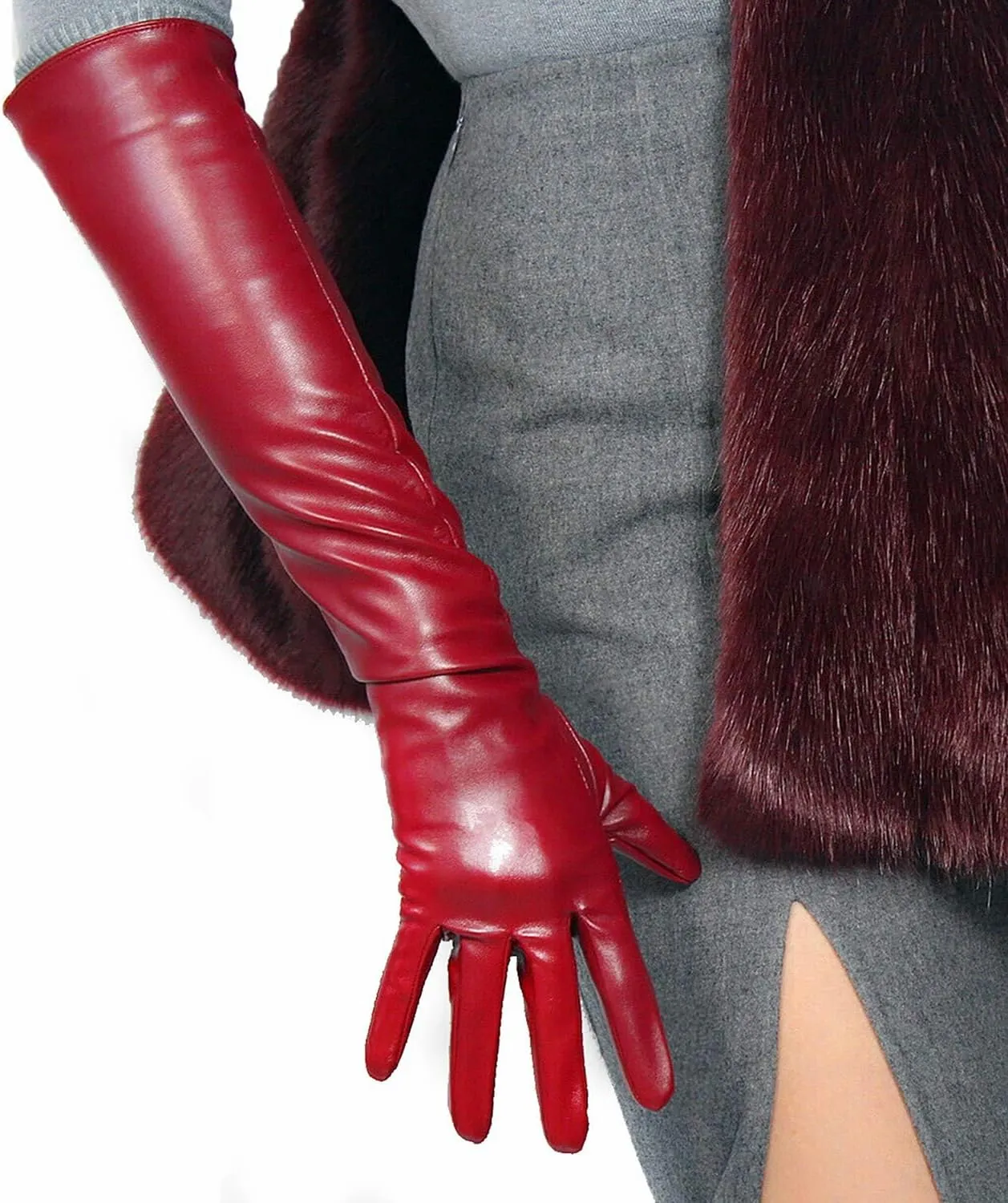 DooWay Women Long Gloves Faux Leather Over Elbow Length 20-inch PU Winter Warm Full Finger Gloves
