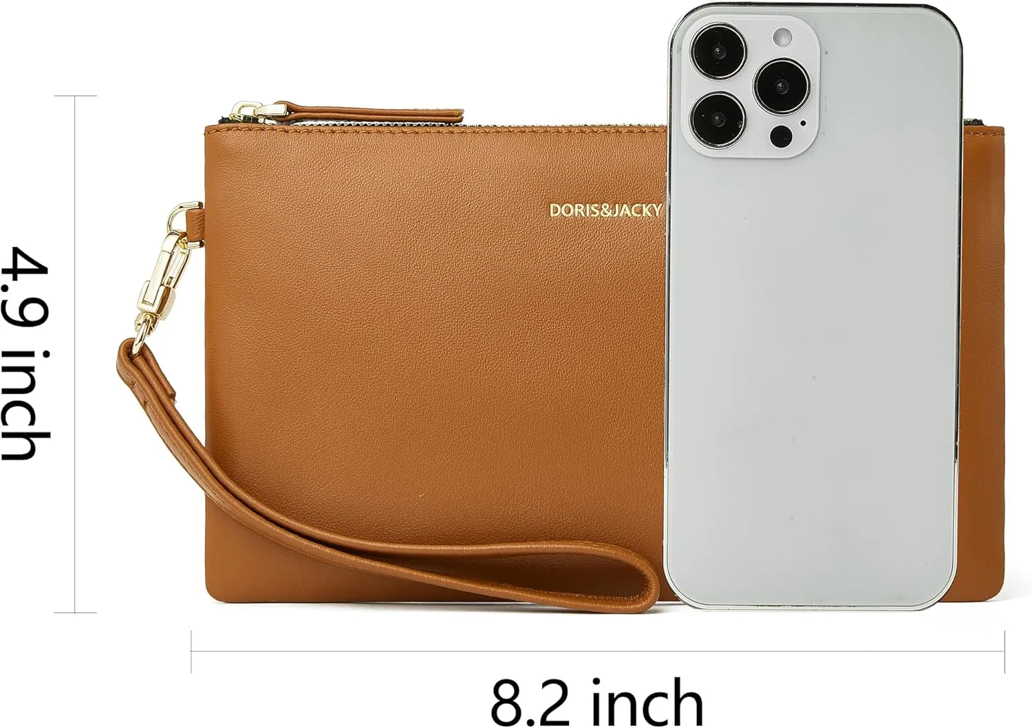 DORIS&JACKY Goatskin Leather Wristlet Clutch Wallet Cute Small Pouch Bag With Strap