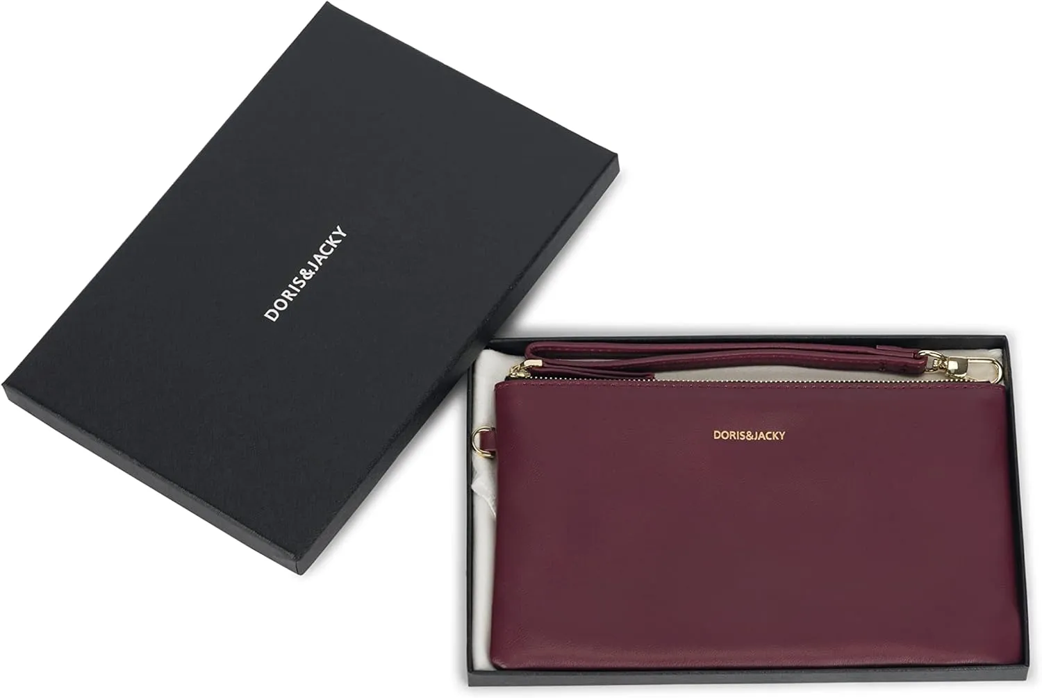 DORIS&JACKY Goatskin Leather Wristlet Clutch Wallet Cute Small Pouch Bag With Strap