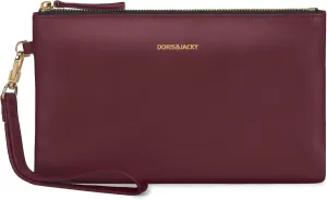 DORIS&JACKY Goatskin Leather Wristlet Clutch Wallet Cute Small Pouch Bag With Strap