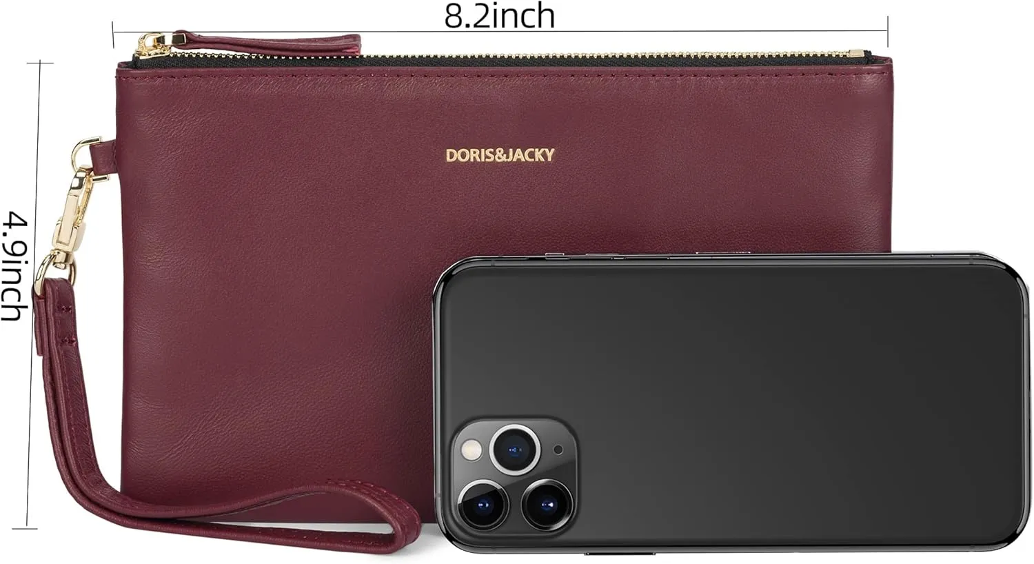 DORIS&JACKY Goatskin Leather Wristlet Clutch Wallet Cute Small Pouch Bag With Strap