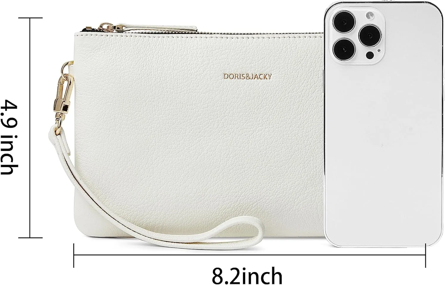 DORIS&JACKY Goatskin Leather Wristlet Clutch Wallet Cute Small Pouch Bag With Strap
