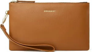 DORIS&JACKY Goatskin Leather Wristlet Clutch Wallet Cute Small Pouch Bag With Strap