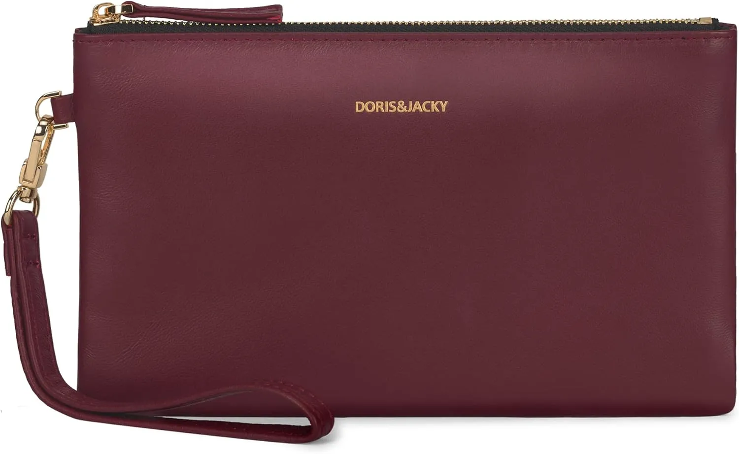 DORIS&JACKY Goatskin Leather Wristlet Clutch Wallet Cute Small Pouch Bag With Strap