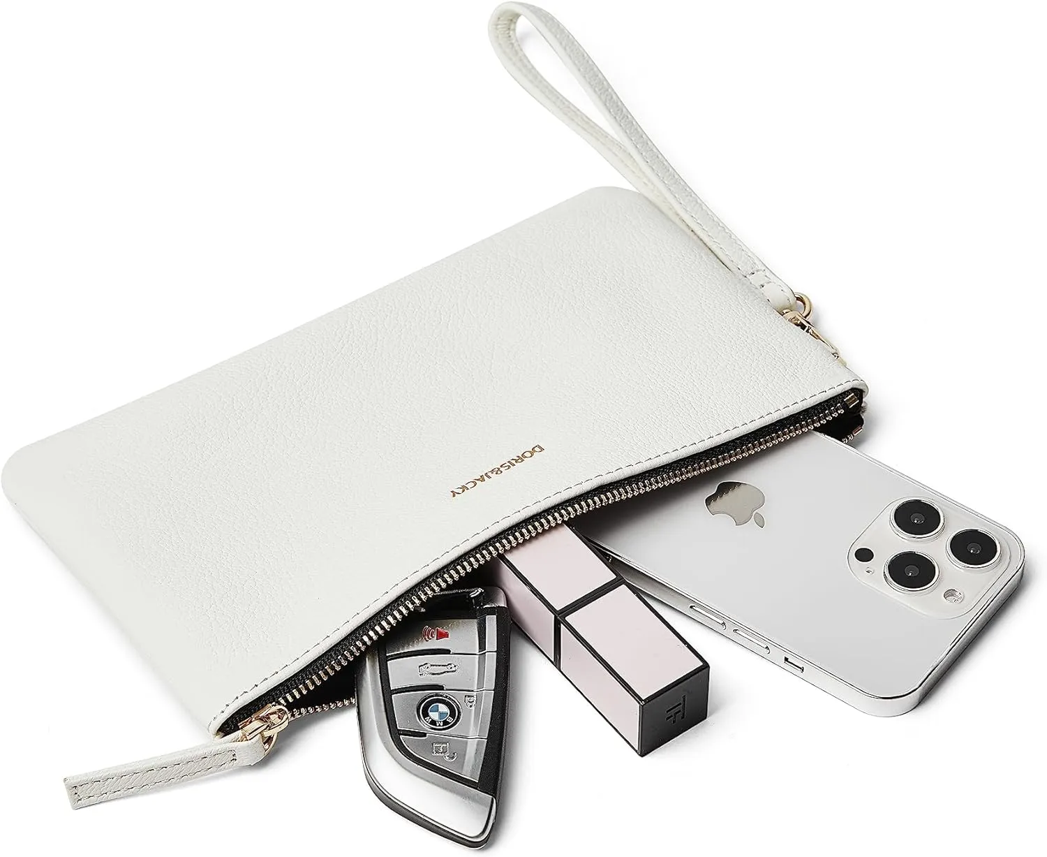 DORIS&JACKY Goatskin Leather Wristlet Clutch Wallet Cute Small Pouch Bag With Strap