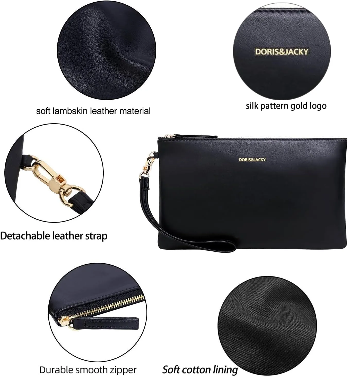 DORIS&JACKY Goatskin Leather Wristlet Clutch Wallet Cute Small Pouch Bag With Strap