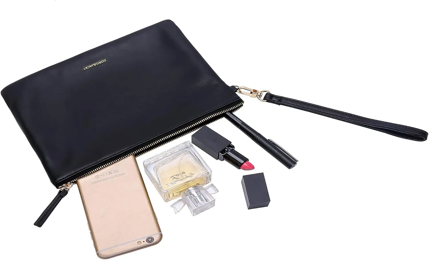 DORIS&JACKY Goatskin Leather Wristlet Clutch Wallet Cute Small Pouch Bag With Strap