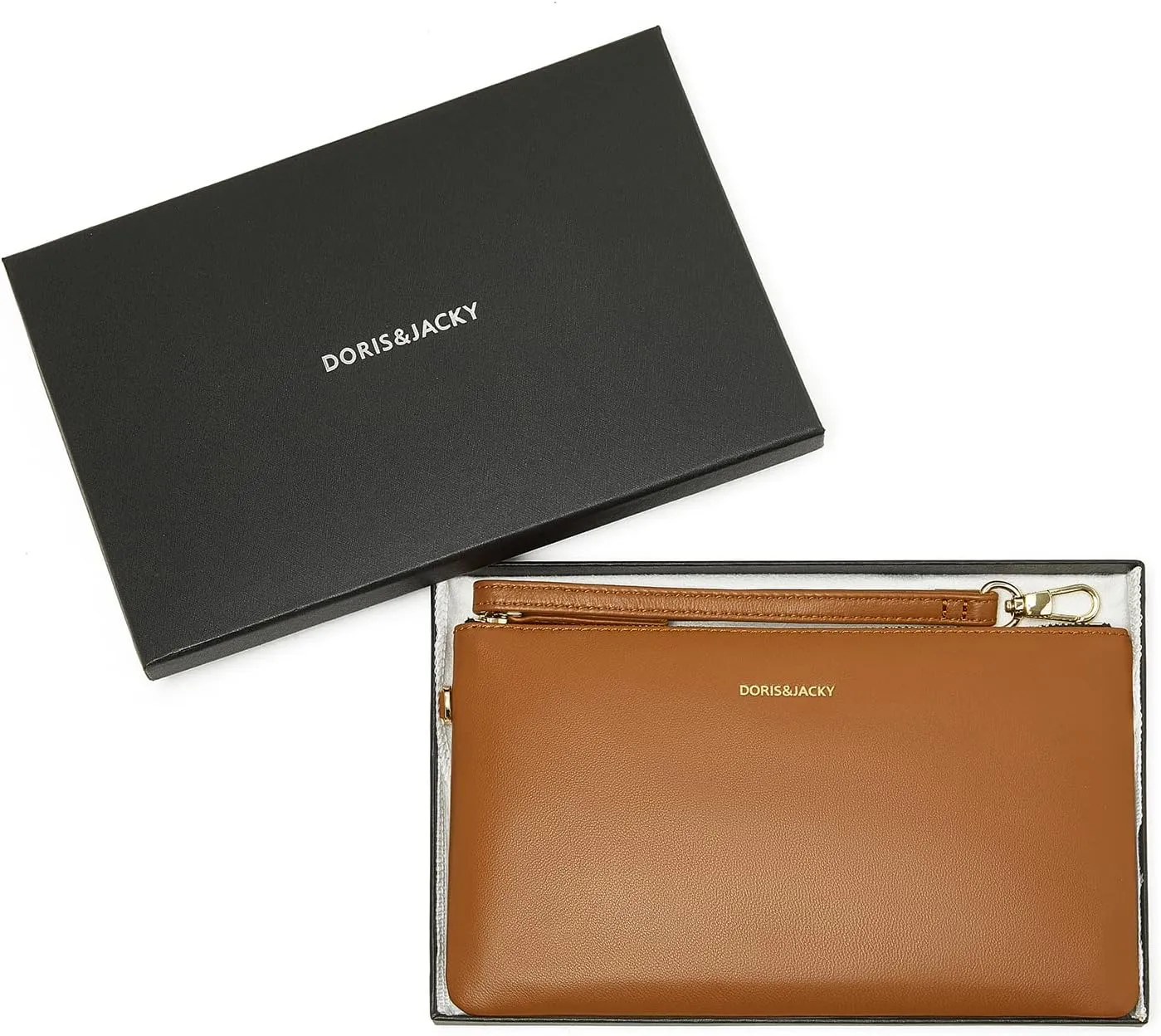 DORIS&JACKY Goatskin Leather Wristlet Clutch Wallet Cute Small Pouch Bag With Strap