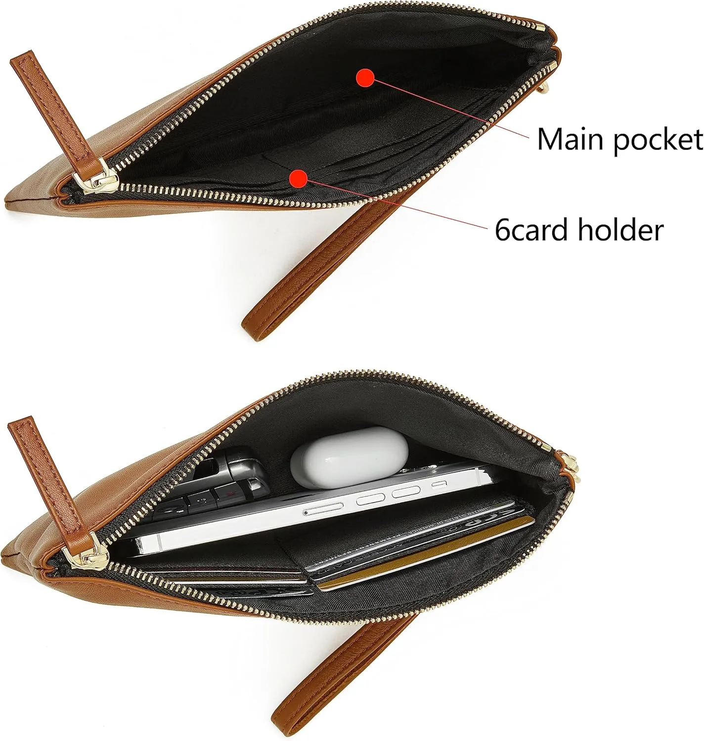 DORIS&JACKY Goatskin Leather Wristlet Clutch Wallet Cute Small Pouch Bag With Strap