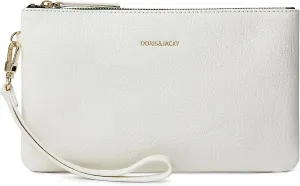 DORIS&JACKY Goatskin Leather Wristlet Clutch Wallet Cute Small Pouch Bag With Strap