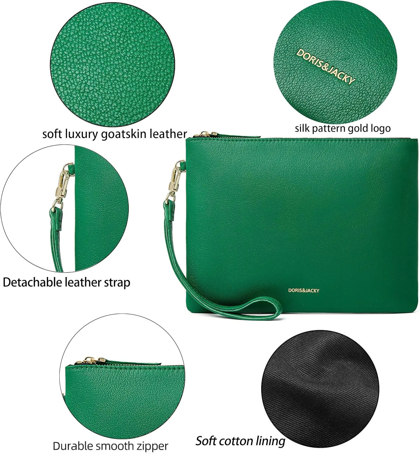 DORIS&JACKY Lambskin Leather Wristlet Clutch Purse For Women Large Soft Designer Wallet With Strap…