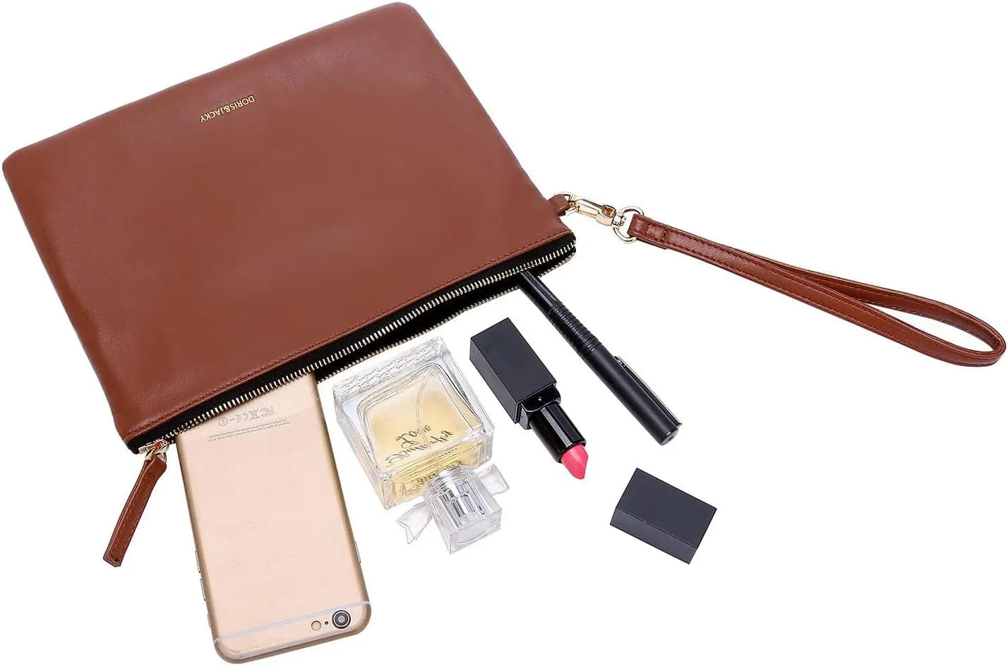 DORIS&JACKY Lambskin Leather Wristlet Clutch Purse For Women Large Soft Designer Wallet With Strap…