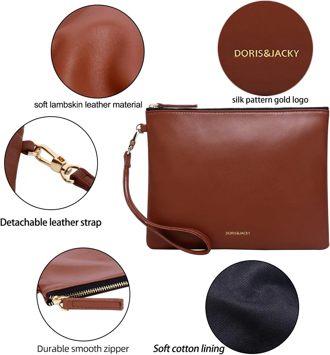 DORIS&JACKY Lambskin Leather Wristlet Clutch Purse For Women Large Soft Designer Wallet With Strap…