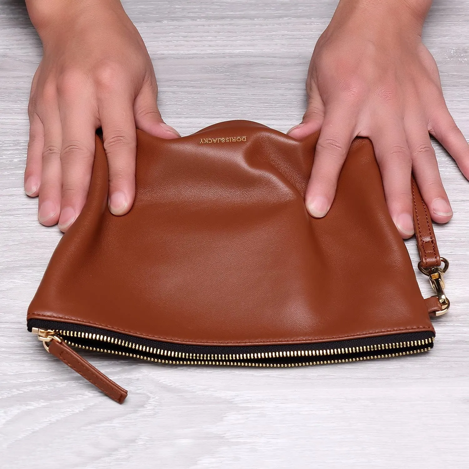 DORIS&JACKY Lambskin Leather Wristlet Clutch Purse For Women Large Soft Designer Wallet With Strap…
