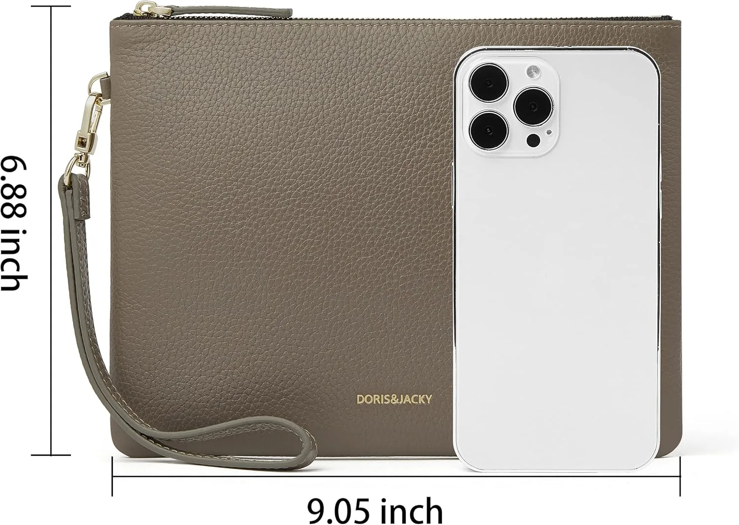 DORIS&JACKY Leather Wristlet Clutch Purse for Women Large Slim Phone Pouch Bag With Detachable Strap