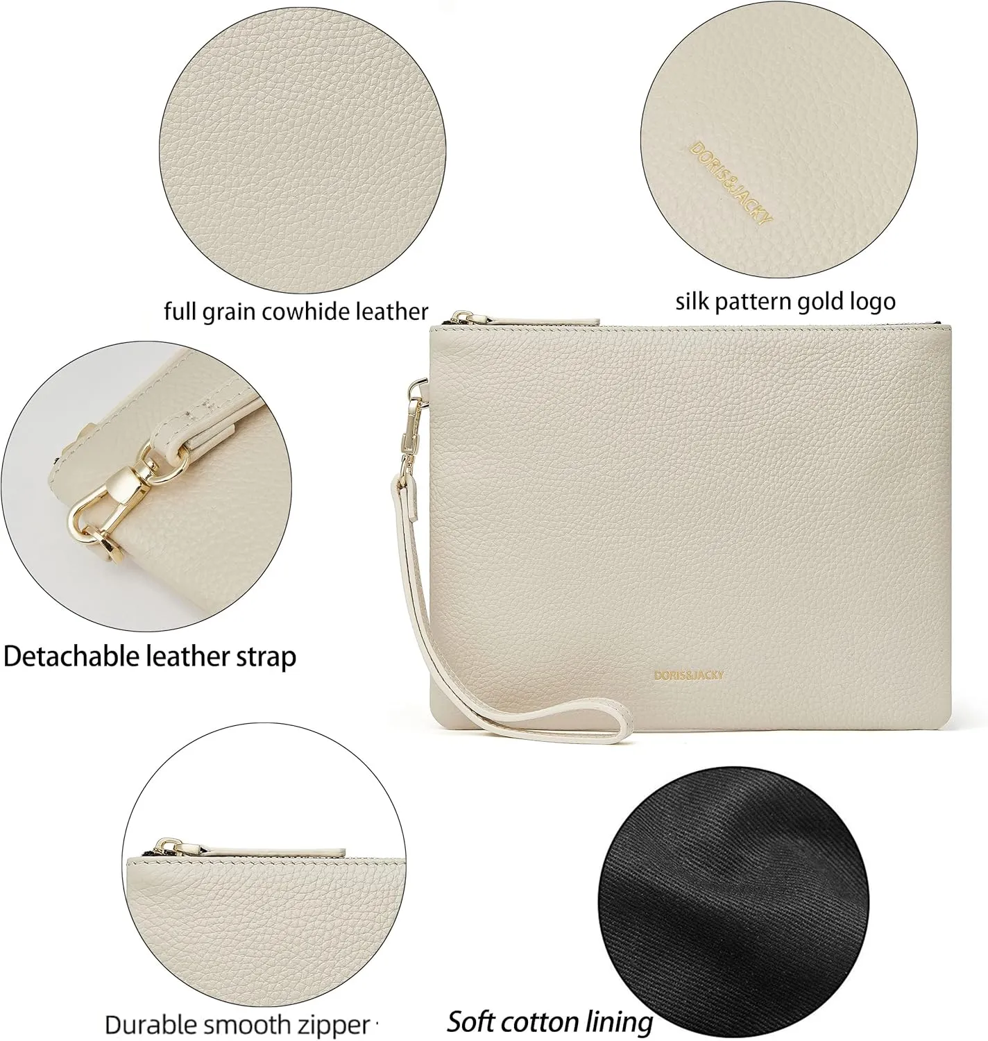 DORIS&JACKY Leather Wristlet Clutch Purse for Women Large Slim Phone Pouch Bag With Detachable Strap