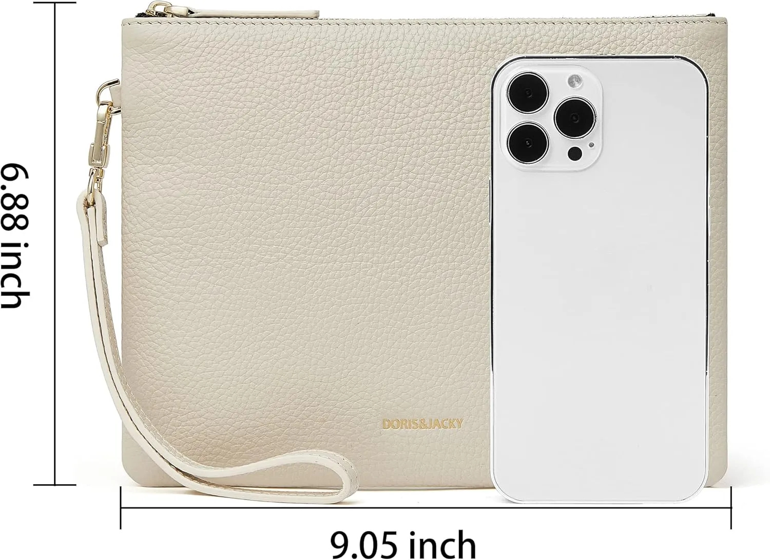 DORIS&JACKY Leather Wristlet Clutch Purse for Women Large Slim Phone Pouch Bag With Detachable Strap
