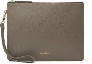 DORIS&JACKY Leather Wristlet Clutch Purse for Women Large Slim Phone Pouch Bag With Detachable Strap