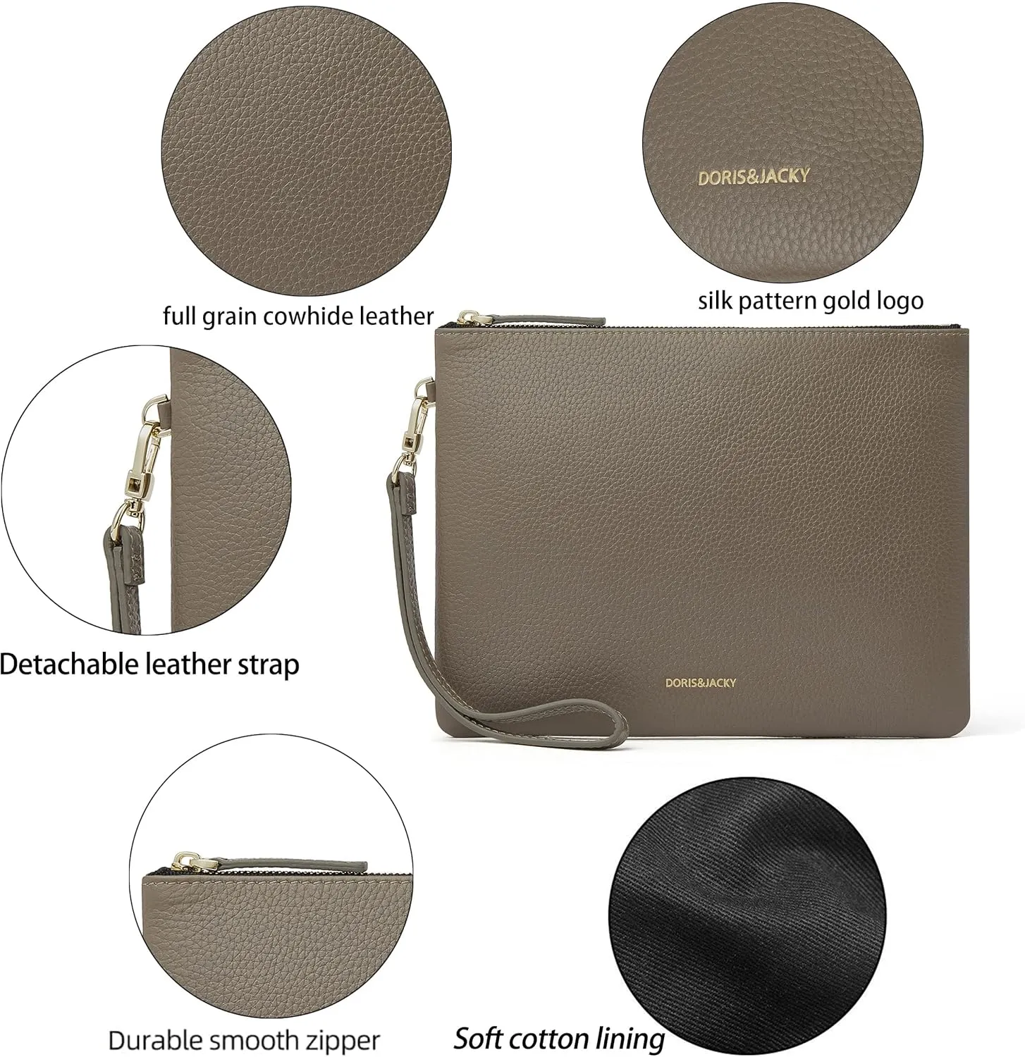 DORIS&JACKY Leather Wristlet Clutch Purse for Women Large Slim Phone Pouch Bag With Detachable Strap