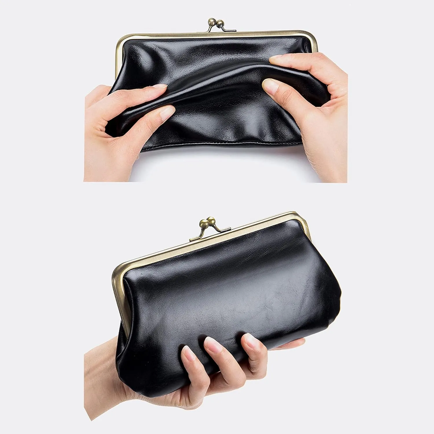DORIS&JACKY Vintage Leather Clutch Purses for Women Small Evening Bag With Kiss Lock