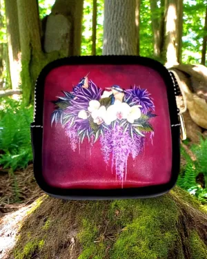 Double Kingfisher Birds & Flowers Coin Purse