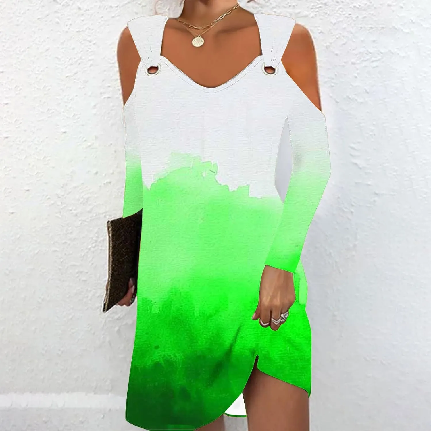 Dresses for Women Causal Dressy Scoop Neck Sleeveless Contrast Color Print Mini Dress Causal Cold Shoulder Sundress