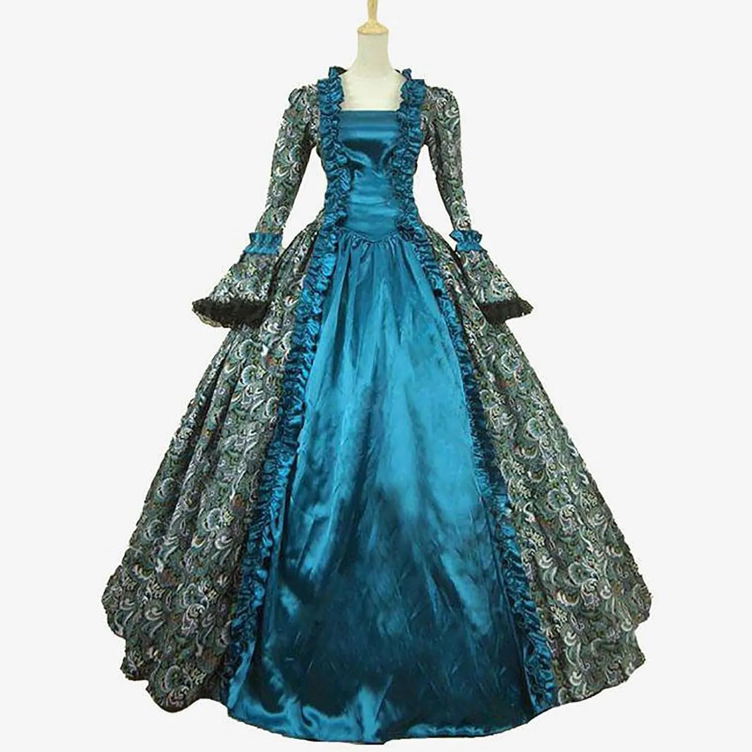 Dresses Women Plus Size Medieval Retro Gothic Court Dress Splicing Retro Dress Long Sleeve Round Neck Dress