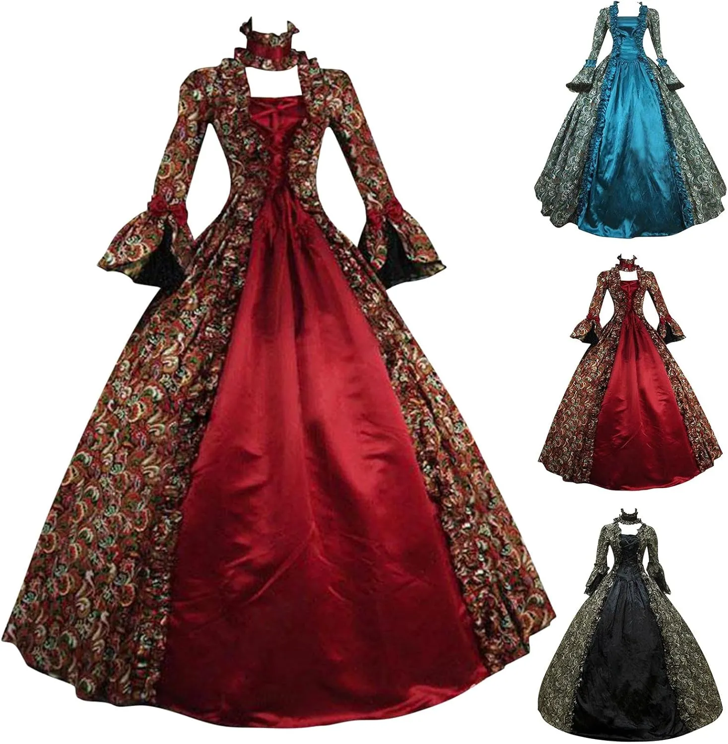 Dresses Women Plus Size Medieval Retro Gothic Court Dress Splicing Retro Dress Long Sleeve Round Neck Dress