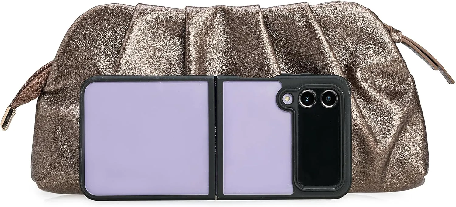 Dressy PU Clutch Purse for Women Formal Soft Pleated Vegan Leather Evening Bag for Wedding/Prom/Cocktail Party