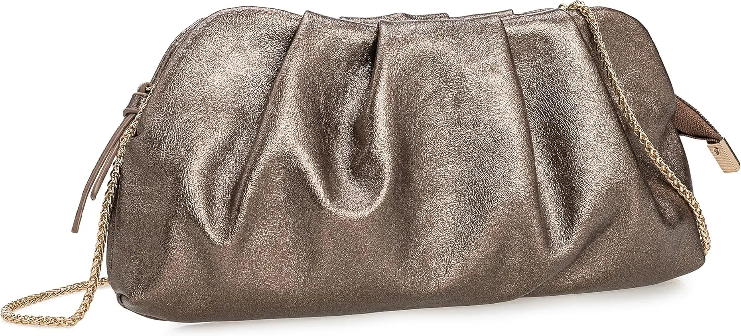 Dressy PU Clutch Purse for Women Formal Soft Pleated Vegan Leather Evening Bag for Wedding/Prom/Cocktail Party