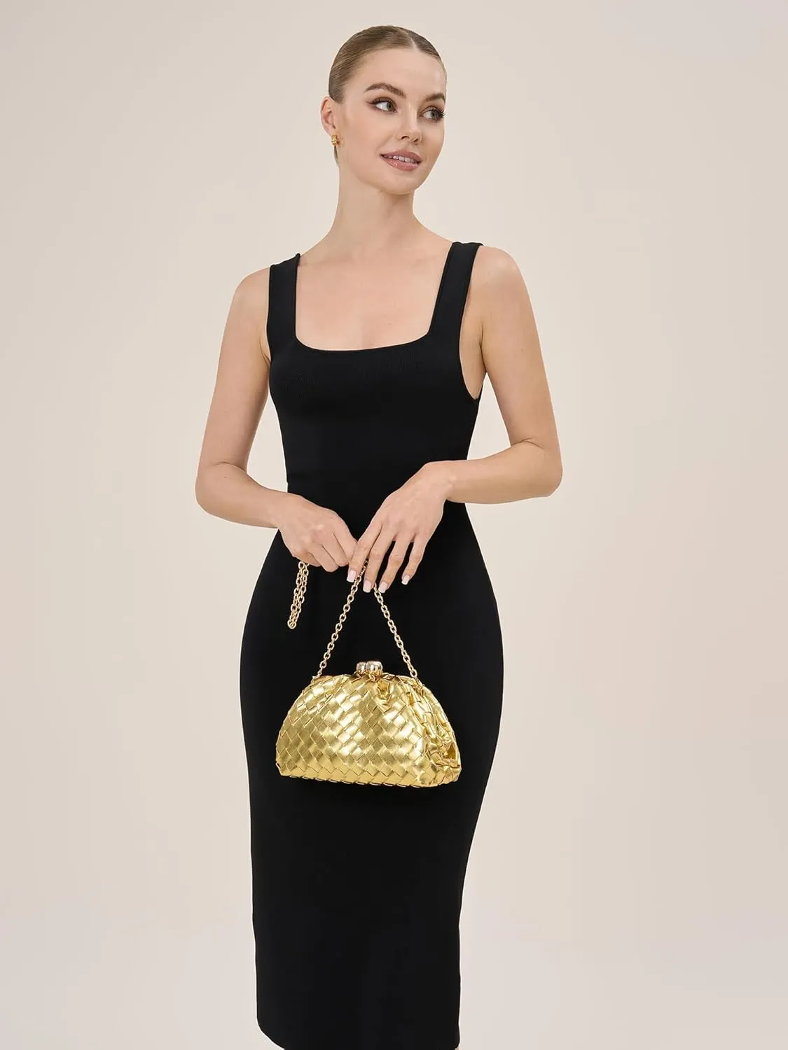 Dressy Woven Clutch Purses for Women Evening Wedding Formal Occasion,Dumpling Crossbody Shoulder Handbags for Women