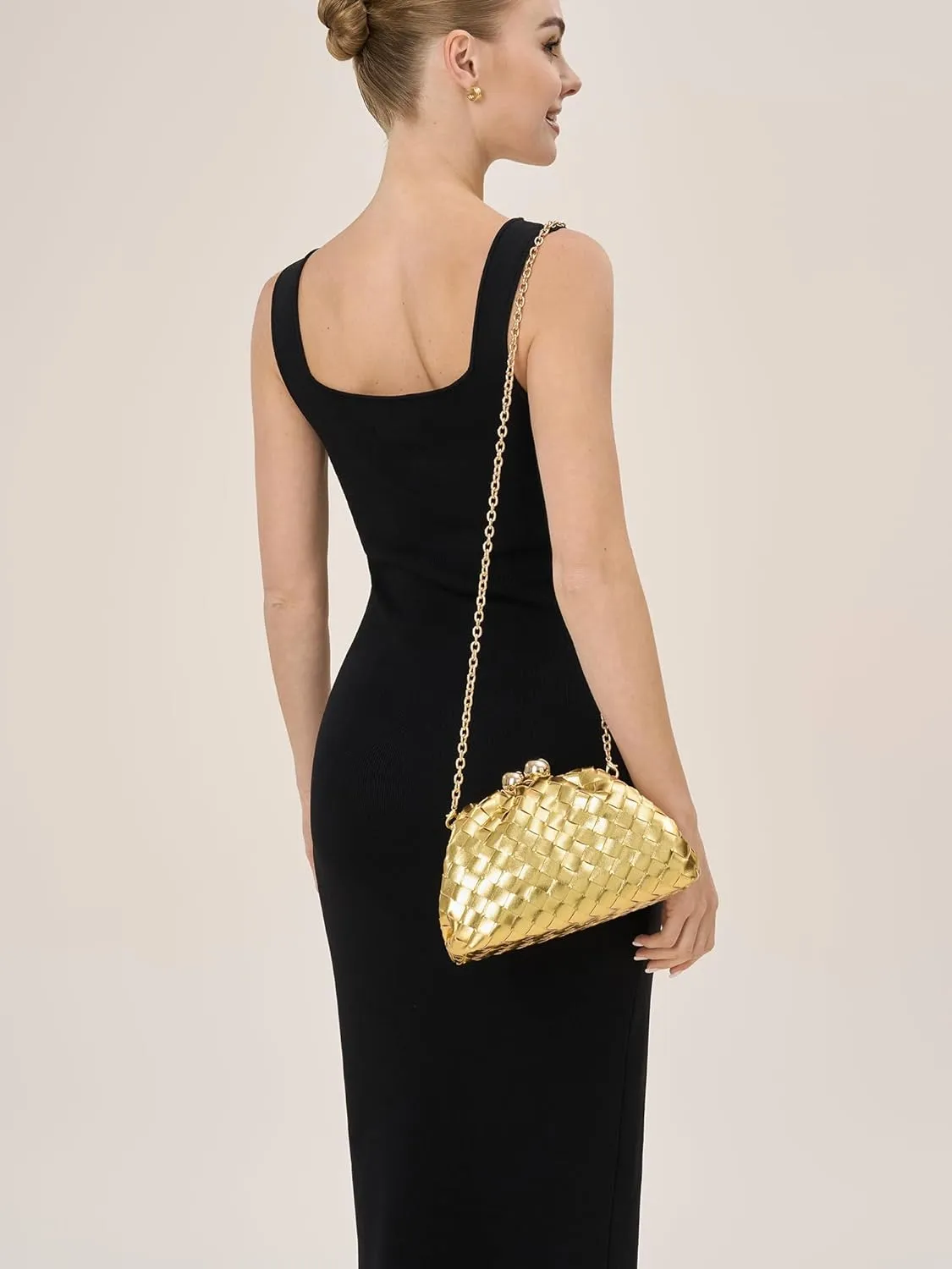 Dressy Woven Clutch Purses for Women Evening Wedding Formal Occasion,Dumpling Crossbody Shoulder Handbags for Women