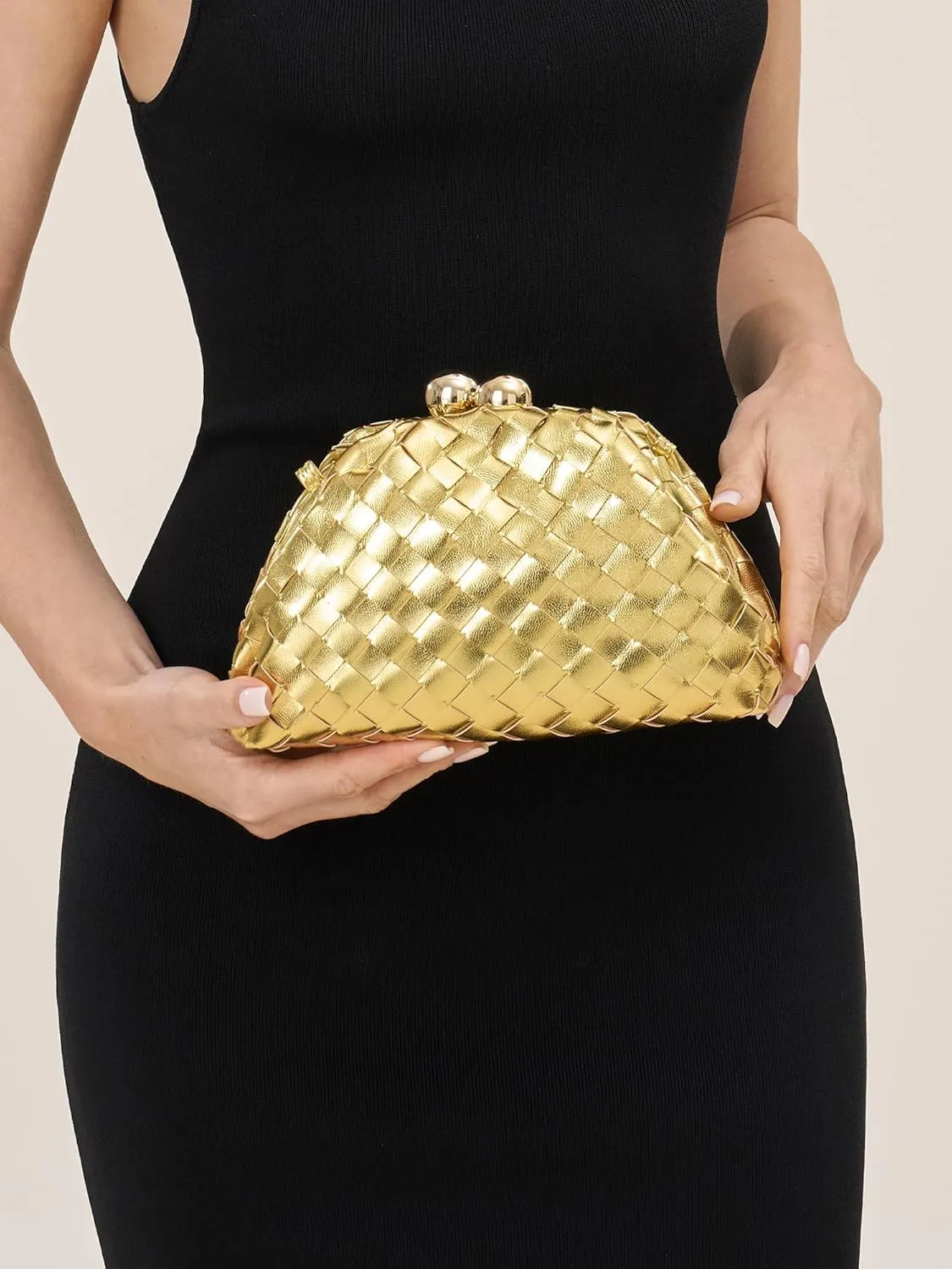 Dressy Woven Clutch Purses for Women Evening Wedding Formal Occasion,Dumpling Crossbody Shoulder Handbags for Women