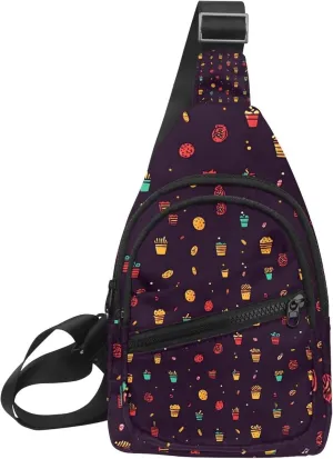 Drink ice cream gamburger hot dog pita t (2) Sling Bag, Crossbody Sling Backpack Travel Hiking Chest Bag Daypack for Purses Shoulder Bag Women Men's