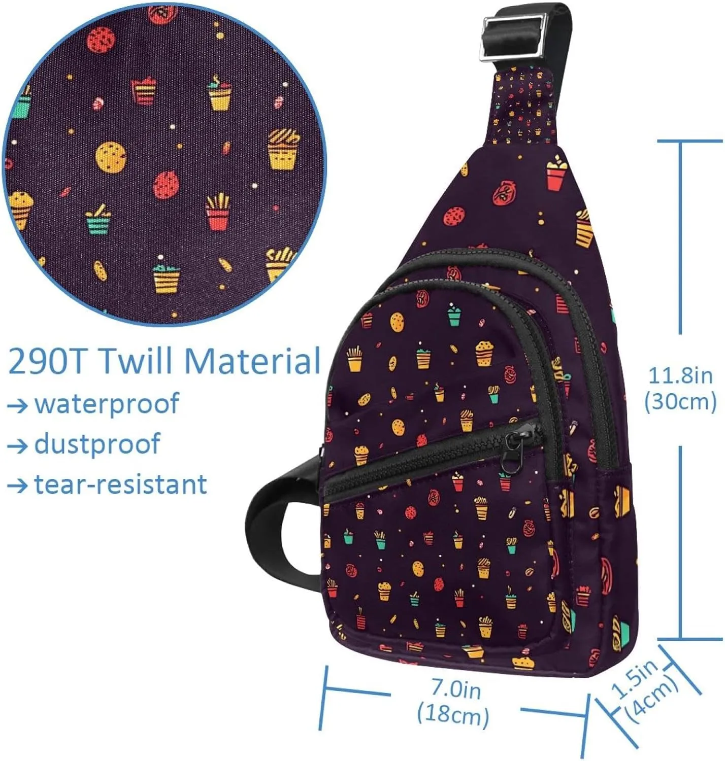 Drink ice cream gamburger hot dog pita t (2) Sling Bag, Crossbody Sling Backpack Travel Hiking Chest Bag Daypack for Purses Shoulder Bag Women Men's