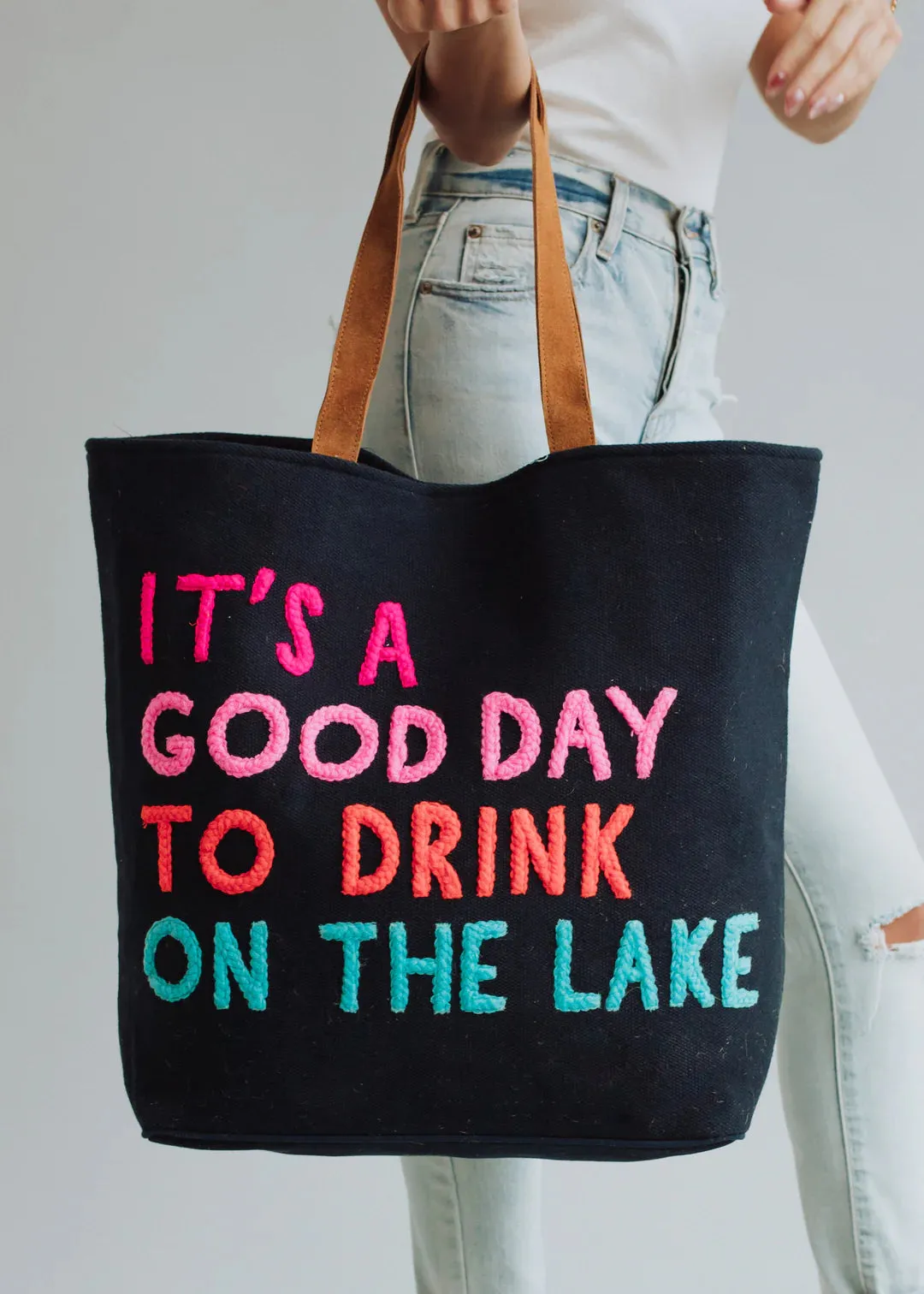 Drink on the Lake Canvas Tote - Navy