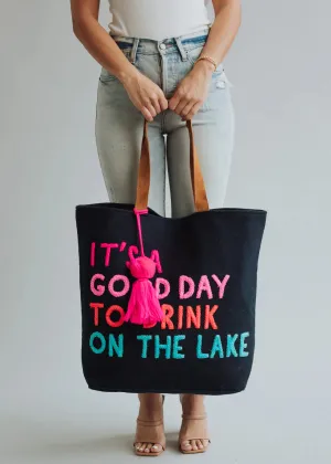 Drink on the Lake Canvas Tote - Navy