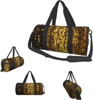 Duffle Bags Gold Sequin Sparkle Gym Bag for Men Women Waterproof Travel Duffle Bags Convertible Carry on Garment Bag for Travel Sports