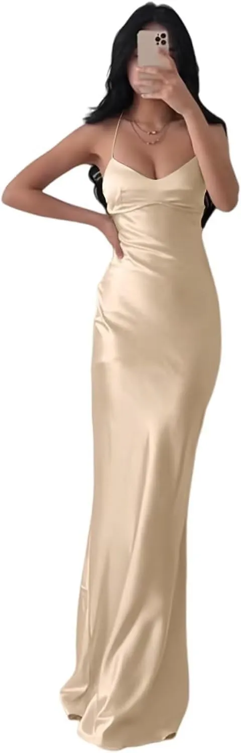 Eightale Satin Mermaid Bridesmaid Dress Bodycon Tight Backless Formal Evening Party Gowns